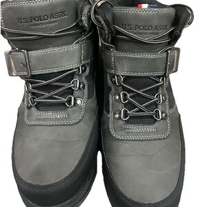 U.S Polo Assn. Men's Kedge Boots Gray Black Buckle Strap Rugged Hiking Size 10.5